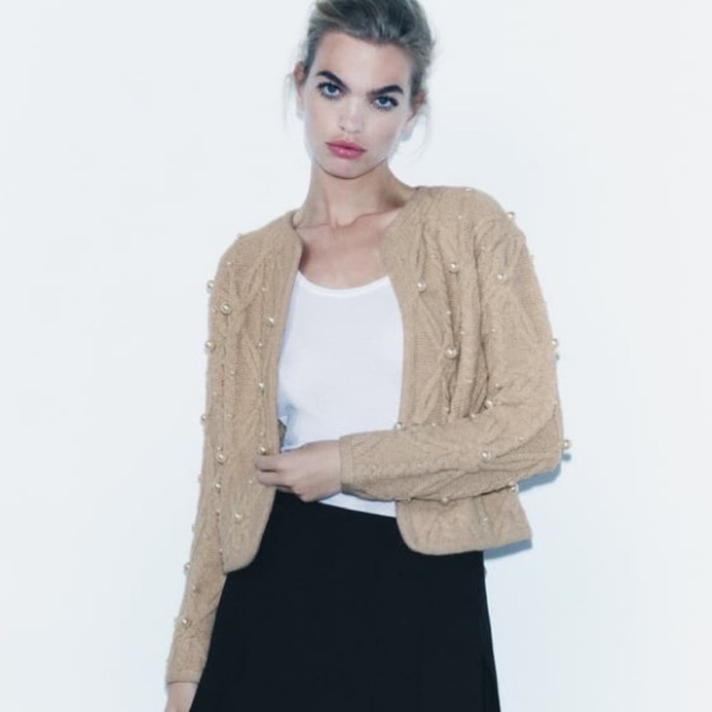 ZARA PEARL CABLE KNIT CARDIGAN - Picture 3 of 8